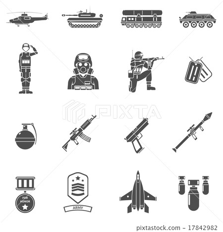 Army Black White Icons Set  17842982