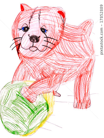 dog playing with a ball. child's drawing. 17852889