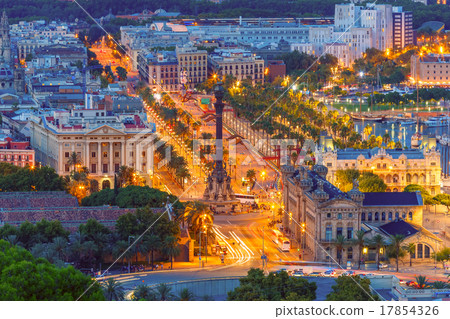 Mirador de Colom at night, Barcelona, Spain 17854326