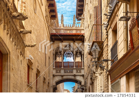 Carrer del Bisbe in Barcelona Gothic quarter Carrer del Bisbe in Barcelona Gothic quarter 17854331