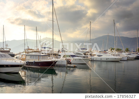 Sailing boats in marina at sunset Tivat Montenegro Sailing boats in marina at sunset Tivat Montenegro 17856327