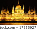 Hungary Budapest Night view of Parliament House along Danube river 17856927