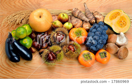 Caution) There may be garbage left on the ingredients and background. A gathering of food ingredients in the autumn taste. 17860969