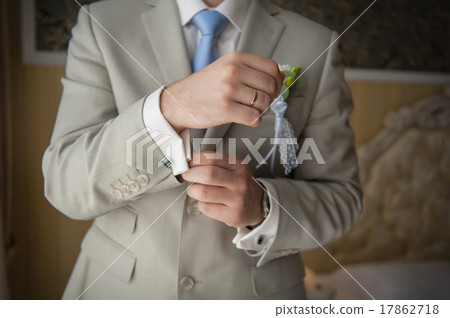 Hands of wedding groom getting ready in suit. Hands of wedding groom getting ready in suit. 17862718