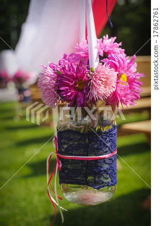 Wedding bouquet set up in evening outdoor 17862761