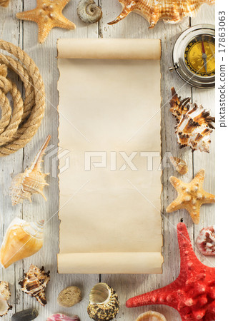 seashell on wooden background seashell on wooden background 17863063