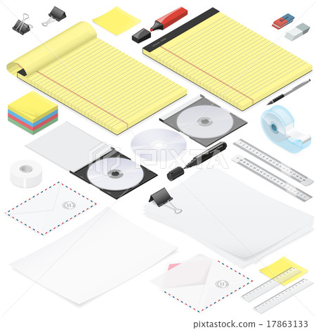 Office stationery detailed isometric icon set 17863133