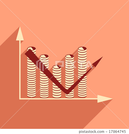 Flat with shadow icon Economic graph and coins 17864745