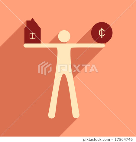 Flat with shadow icon man holding house and coins 17864746