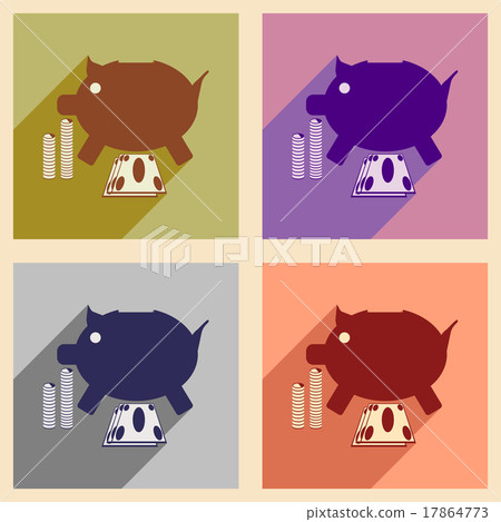 Flat with shadow icon concept piggy bank coins and 17864773