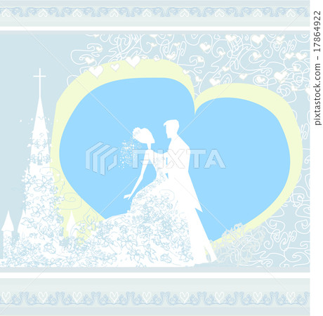 wedding couple and the church background 17864922