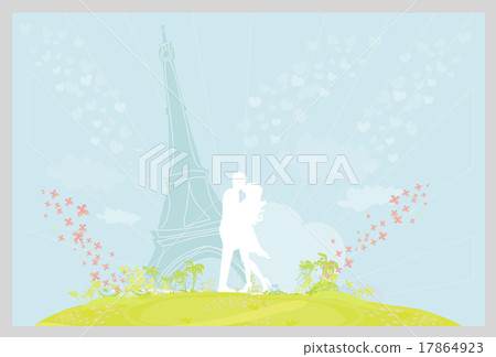 Romantic couple silhouette in Paris kissing 17864923