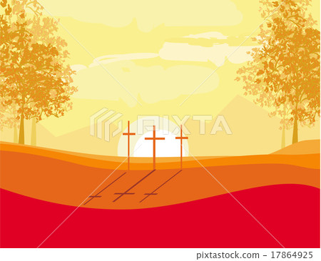 crosses on a hill at sunset 17864925