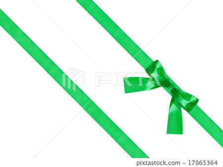 one green bow knot on two diagonal silk ribbons one green bow knot on two diagonal silk ribbons 17865364