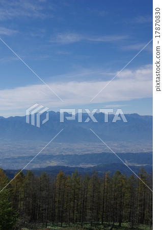 來自Shinshu Takahara Mihagahara(Utsukushigara)的Matsumoto·Azumiri俯瞰北阿爾卑斯山的山脈 來自Shinshu Takahara Mihagahara(Utsukushigara)的Matsumoto·Azumiri俯瞰北阿爾卑斯山的山脈 17870830
