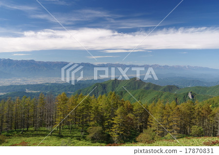 來自Shinshu Takahara Mihagahara(Utsukushigara)的Matsumoto·Azumiri俯瞰北阿爾卑斯山的山脈 來自Shinshu Takahara Mihagahara(Utsukushigara)的Matsumoto·Azumiri俯瞰北阿爾卑斯山的山脈 17870831