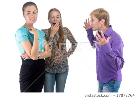 Talking man and two women Talking man and two women 17872764