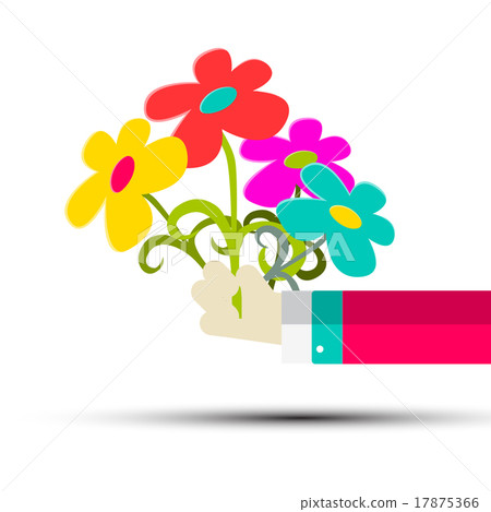 Flowers in Hand Vector Isolated on White 17875366