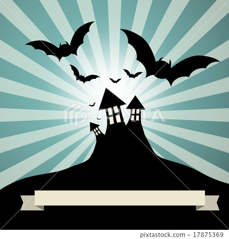 Spooky Castle with Bats - Retro Vector Template 17875369