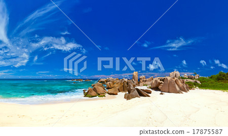 Panorama of tropical beach at Seychelles Panorama of tropical beach at Seychelles 17875587