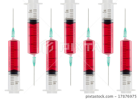 Syringe full red blood isolated white background. Syringe full red blood isolated white background. 17876975
