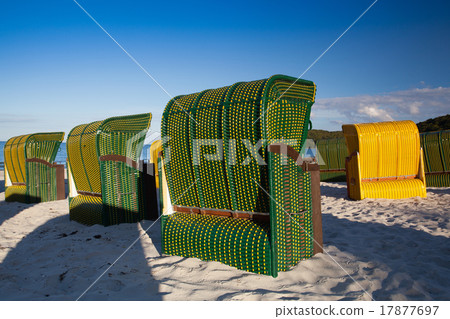 Typical beach chairs on the beach in Germany Typical beach chairs on the beach in Germany 17877697