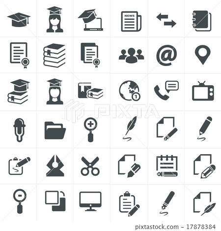 vector black education icons set on gray - Stock Illustration [17878384 ...
