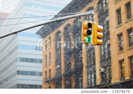 New York city traffic lights on winter day New York city traffic lights on winter day 17879878