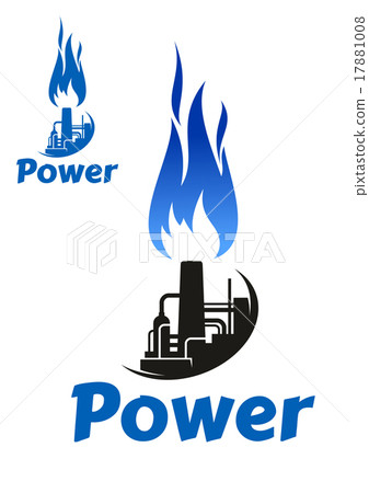 Oil refinery factory and blue flame icon Oil refinery factory and blue flame icon 17881008