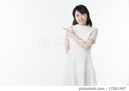 Female finger pointing pose Female finger pointing pose 17881497