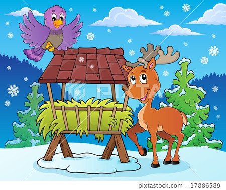 Hay rack with reindeer and bird Hay rack with reindeer and bird 17886589