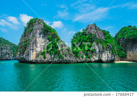 Mountain island and lonely beach in Halong Bay 17888417
