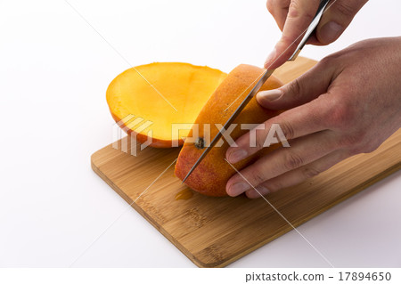Knife Positioned For A Second Cut Through A Mango 17894650