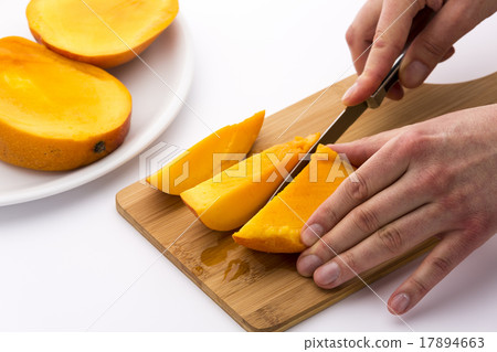 Mango Divided Into Thirds Being Subdivided Further 17894663