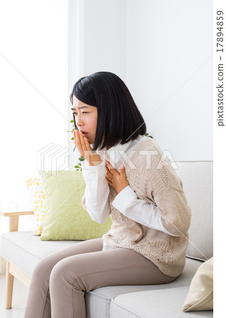 Female portrait nausea feeling bad morning sick married young girls physical condition young people white background white back 17894859