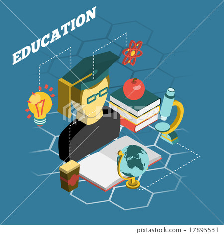 Education reading concept isometric banner 17895531