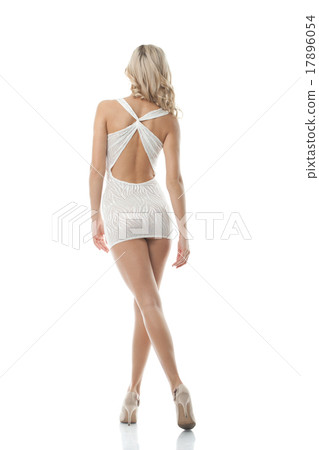 Rear view of slim blonde in sexy short dress 17896054