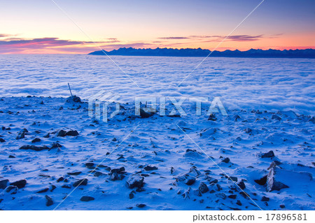 Landscape winter hill scene with fog. 17896581