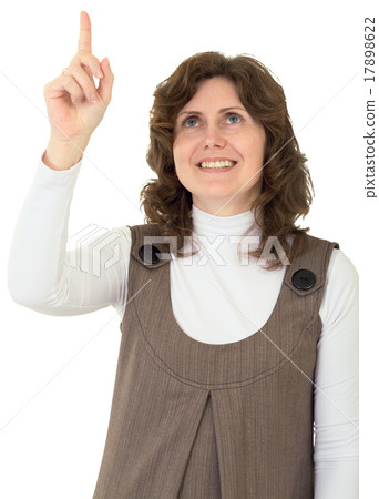Young woman showing of finger to up Young woman showing of finger to up 17898622