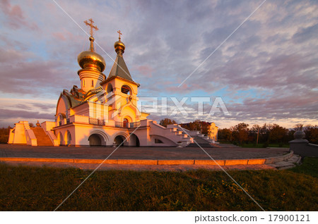 Serafim Sarovsky temple on sunset in Khabarovsk Serafim Sarovsky temple on sunset in Khabarovsk 17900121