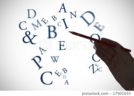 Composite image of hand holding red pencil Composite image of hand holding red pencil 17901035