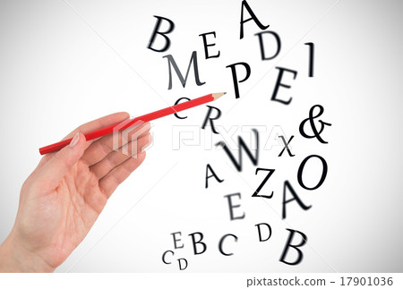 Composite image of hand holding red pencil Composite image of hand holding red pencil 17901036