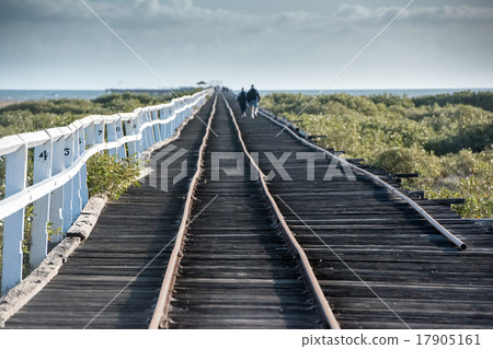 Geraldton antique wood railway jetty in Australia 17905161