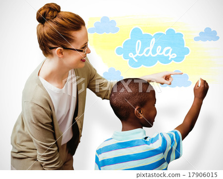 Composite image of happy pupil and teacher Composite image of happy pupil and teacher 17906015