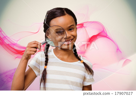 Composite image of happy pupil with magnifying glass Composite image of happy pupil with magnifying glass 17907027