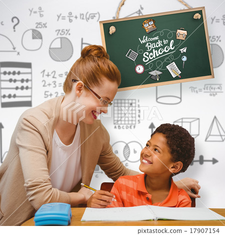 Composite image of teacher helping pupil 17907154