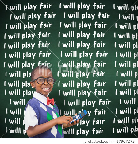 Composite image of cute pupil with calculator 17907272