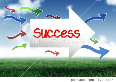 Success against blue sky over green field 17907422