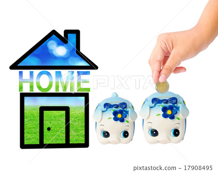 Money Saving with Piggy bank and home icon. Money Saving with Piggy bank and home icon. 17908495