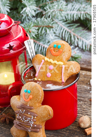 Gingerbread men with mug of hot chocolate 17908505